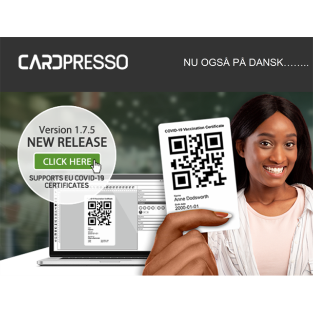 CARDPRESSO: Design- og print software - EU Covid-19 certifikater p� plast