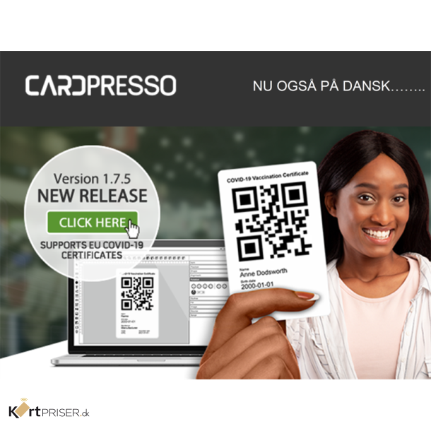 CARDPRESSO: Design- og print software - EU Covid-19 certifikater p plast